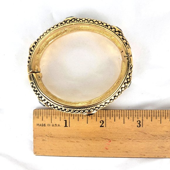 Vintage Cabot Gold Tone Jeweled Hinged Clamper Bracelet - Picture 8 of 8